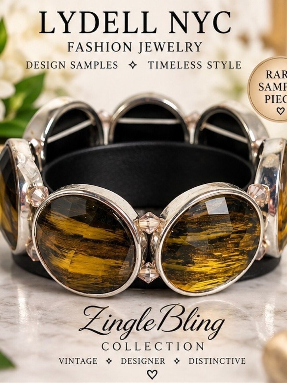 Lydell NYC Rare Sample Tiger Eye Look Acrylic Stretch Statement Bracelet NWT